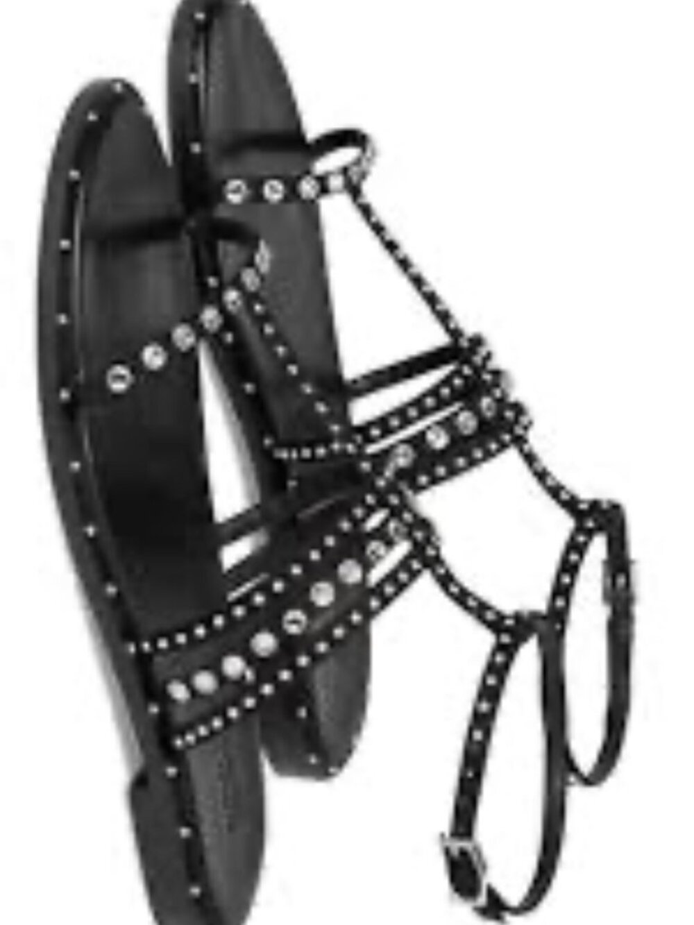 SCHUTZ Black Studded T-Strap Flat Sandals